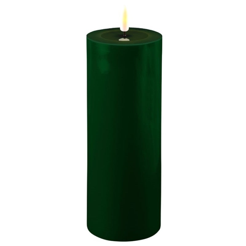 Mørk Grøn LED bloklys Ø 7,5 x H 20 cm.