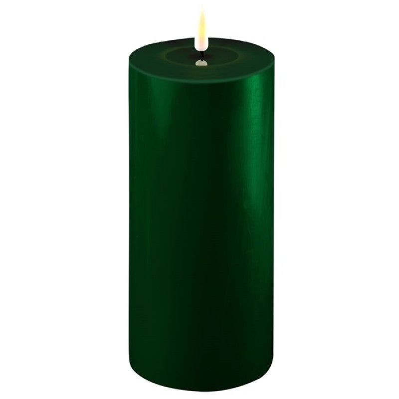 Mørk Grøn LED bloklys Ø 10 x H 20 cm.