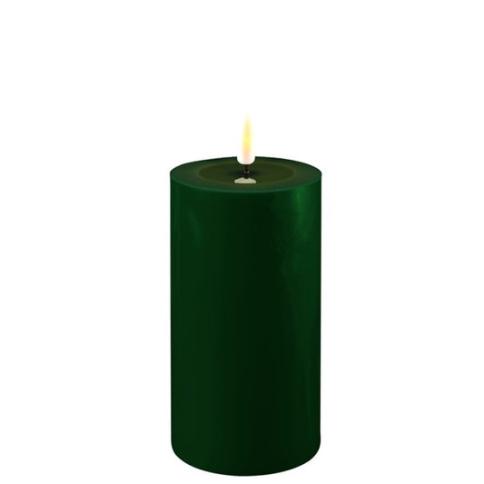 Mørk Grøn LED bloklys Ø 7,5 x H 15 cm.